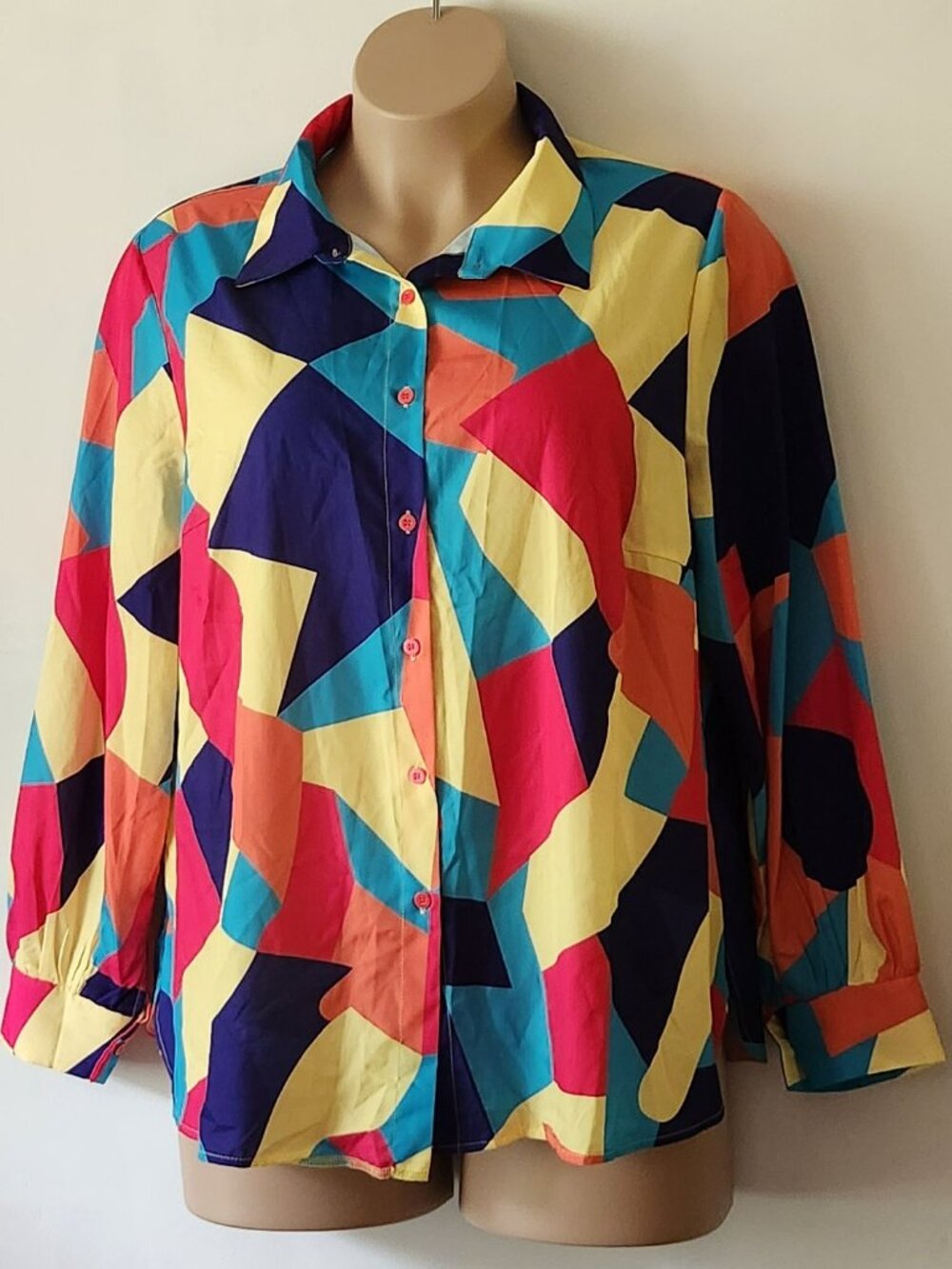 Bright Colorblock blouse sz 2XL jewel tones VGUC